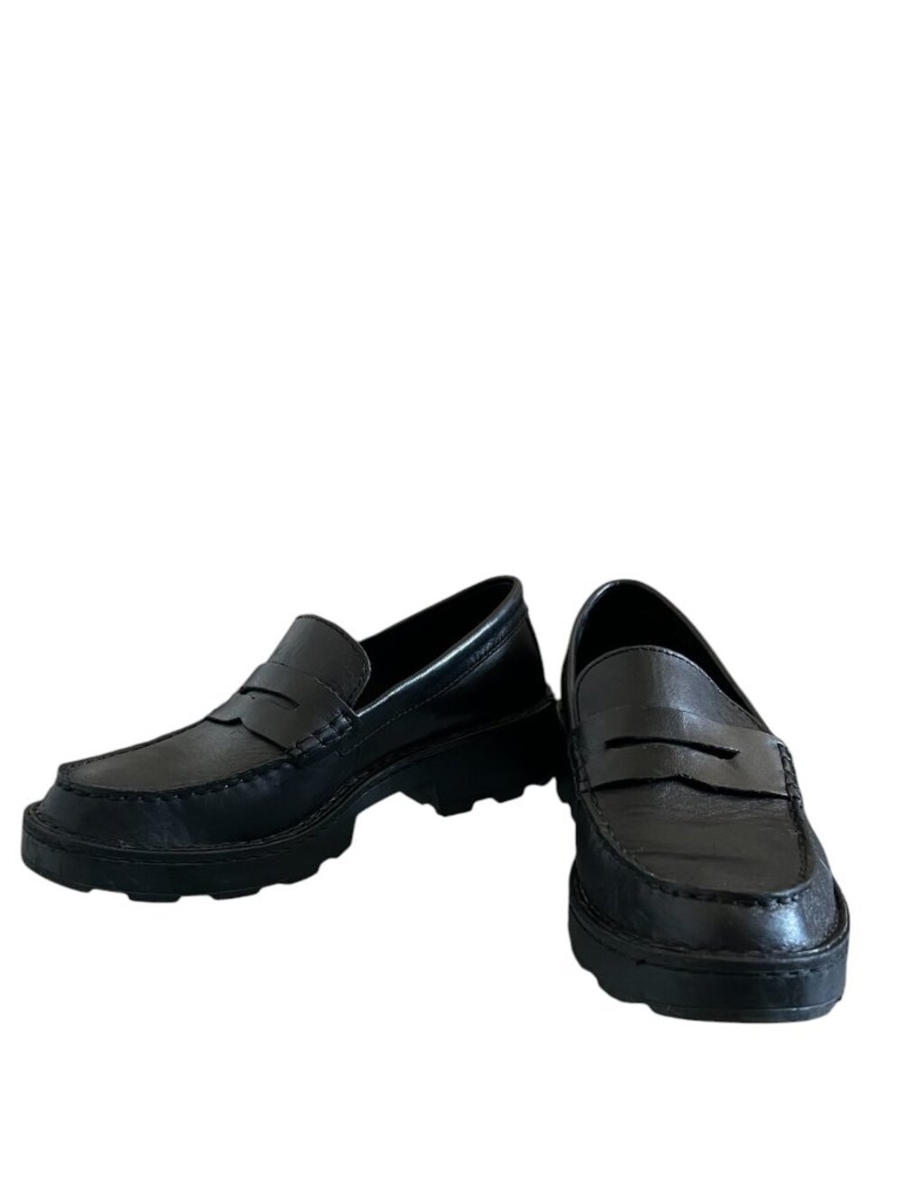 Born Carrera Leather Lug Sole Platform Penny Loafers In Black Size 8 - Picture 4 of 12
